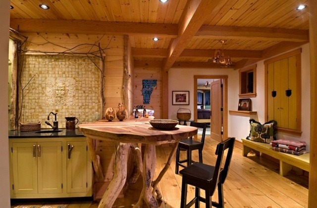 Virtuvės salos centrinės medienos kaimiškas medžio masyvo dizainas