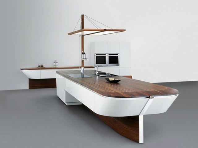 isola da cucina di design a forma di yacht in legno