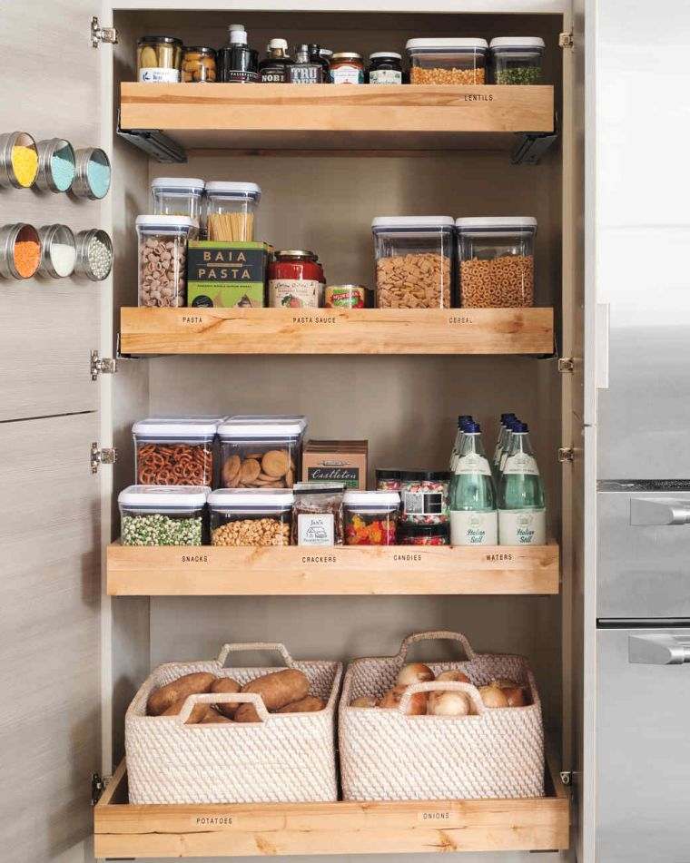 キッチン食器棚のレイアウト-モダン-家具-ステンレス鋼-引き出し-木材