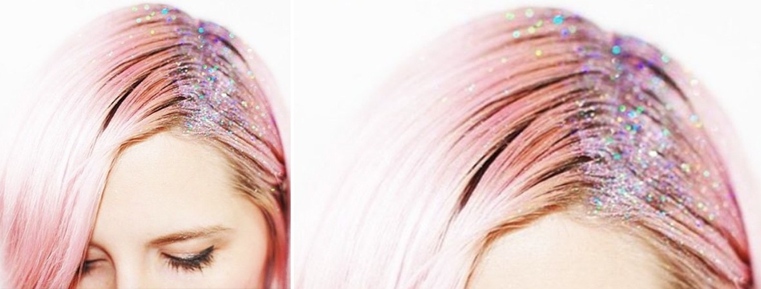 rožinė coachella šukuosena-su blizgučiais