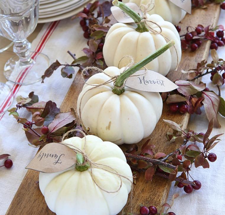秋のテーブル-デコホワイト-カボチャ-ベリー付き