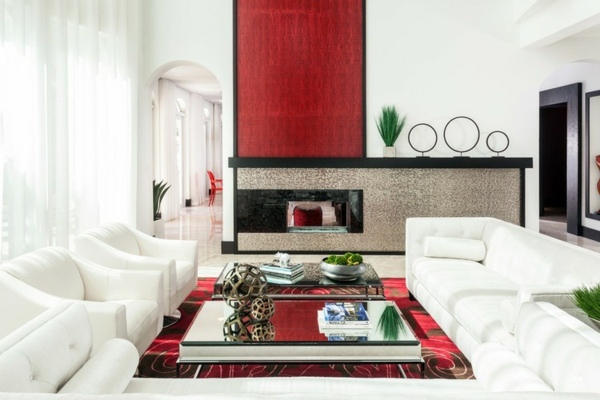 piros fehér nappali fali dekoráció