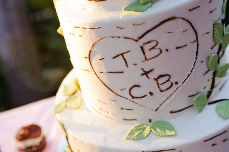 素朴な結婚式の木のケーキ