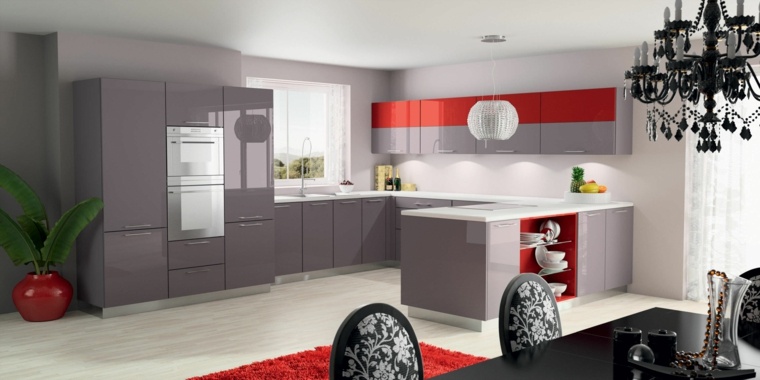 foto cucina rossa e grigia