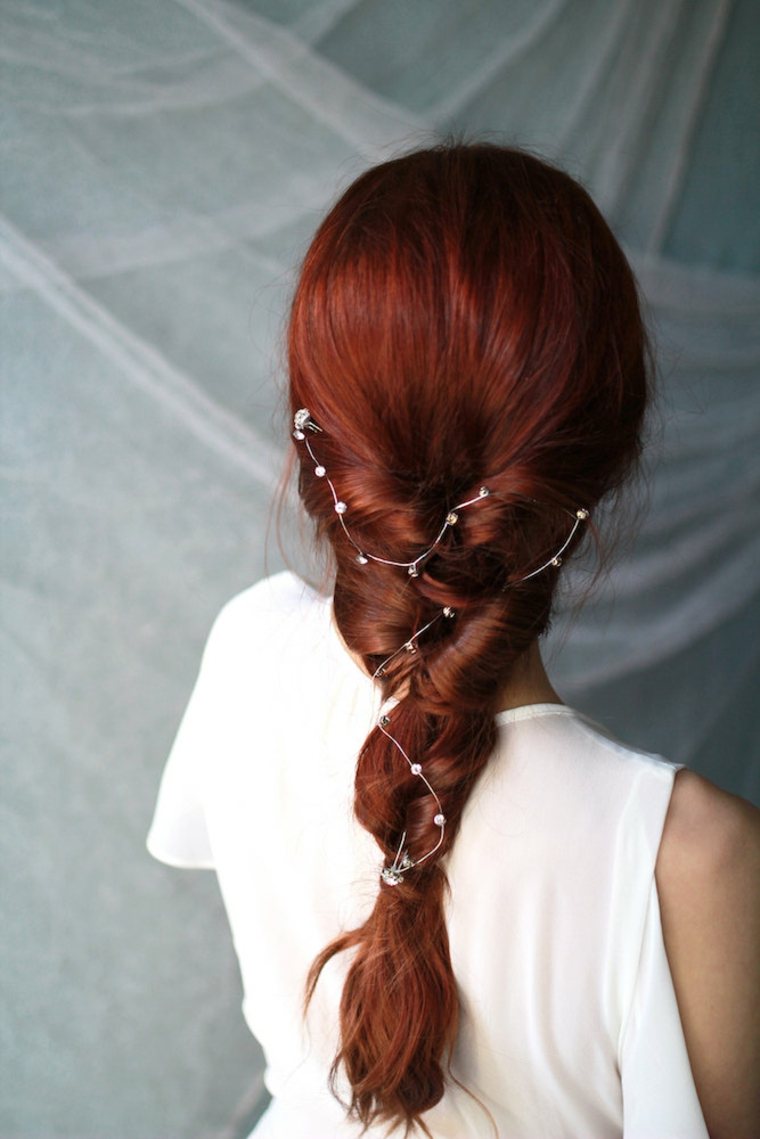 vestuvių plaukų aksesuaras-nuotakos pynė-raudonų plaukų ilgio