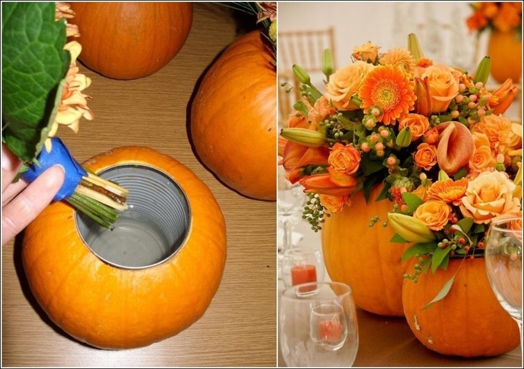 デコ秋​​のカボチャの花瓶DIYのアイデアの花が空間を飾る