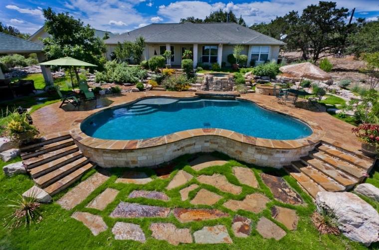 Dintorni piscina in pietra moderna decorazione esterna casa