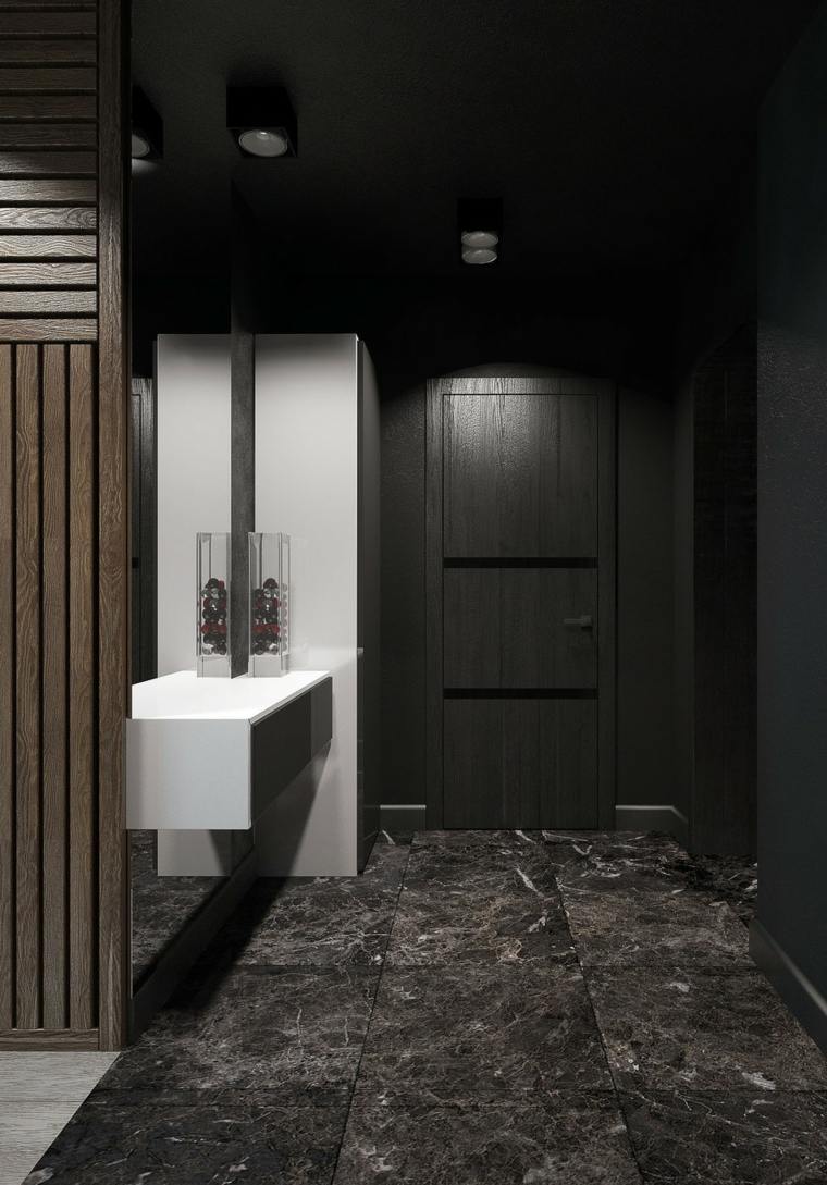 idea di design bagno nero lavabo da parete in marmo deco