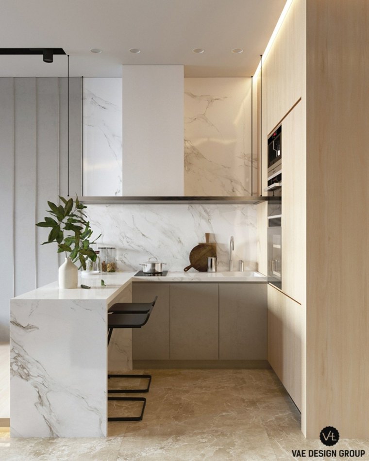 dizaino virtuvės marmuro idėja interjero butas aprūpina mažą erdvę