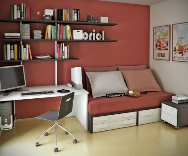 moderni miegamojo biuro darbo erdvė