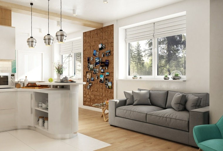 idea di interior design moderno divano grigio design