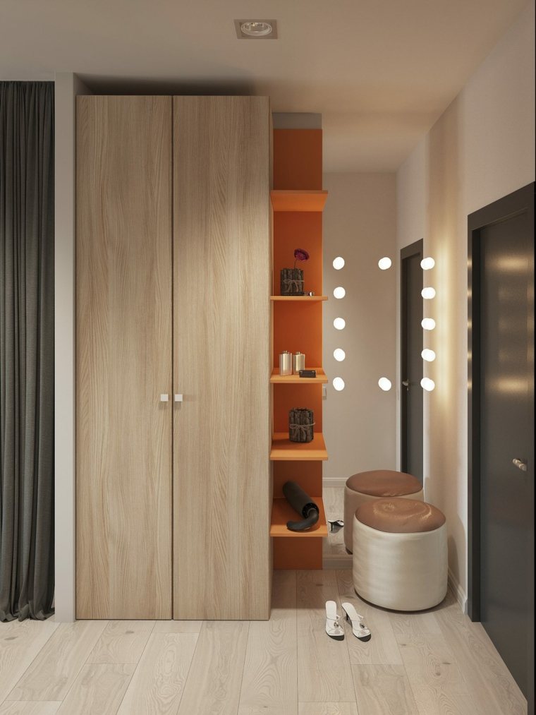 Kis lakás design szekrény fa polc ötlet