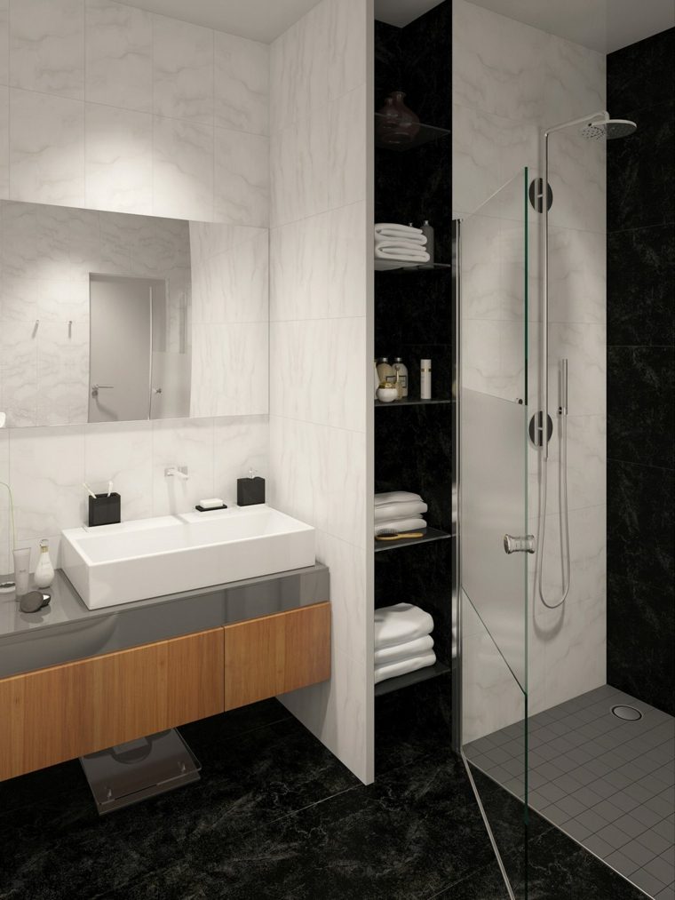 modern zuhanykabin tükör fürdőszoba szekrény tervezési ötlet