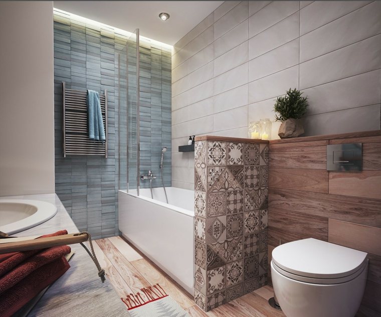 vonios kambario mažos erdvės idėja sutvarkyti tualetus iš marokietiškų plytelių