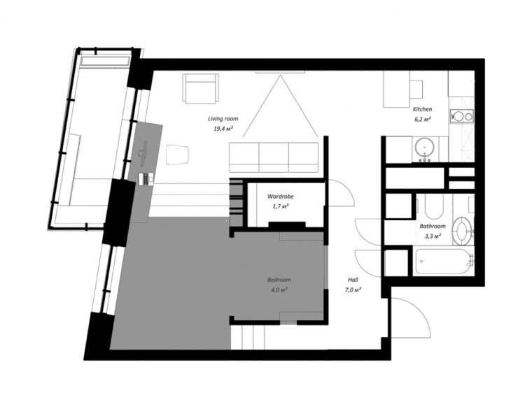 Dekoratív kis lakás 40m2 -es stúdióház építész