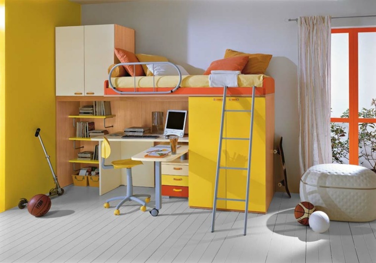 スペースの寝室を節約するティーンエイジャーのアイデアのためのロフトベッド