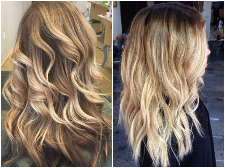 Balayage ombre šviesių plaukų nugaros profilis