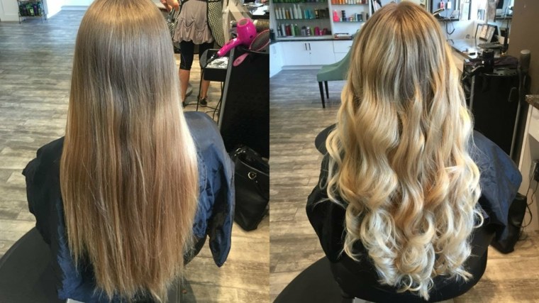 balayage ombre šviesiaplaukė ilgų plaukų mergina