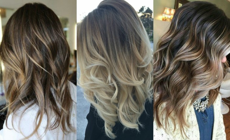 balayage su capelli lunghi castani con riflessi biondo cenere