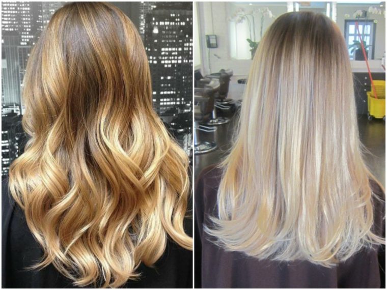 balayage ombre plavuša različitog tipa duga kosa