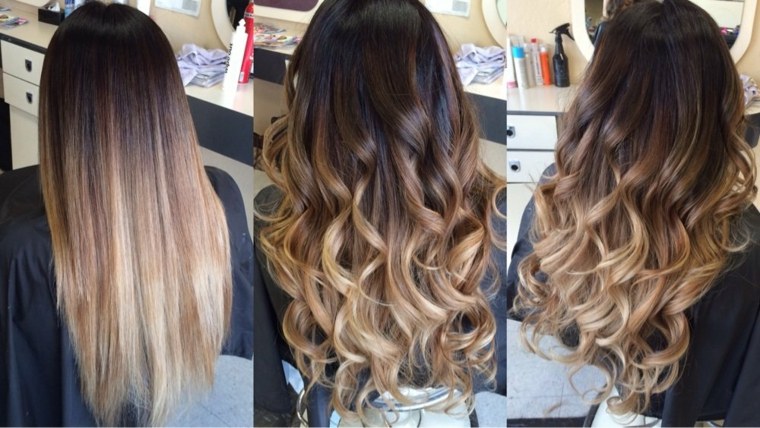 balayage egyenes barna haj göndör vissza