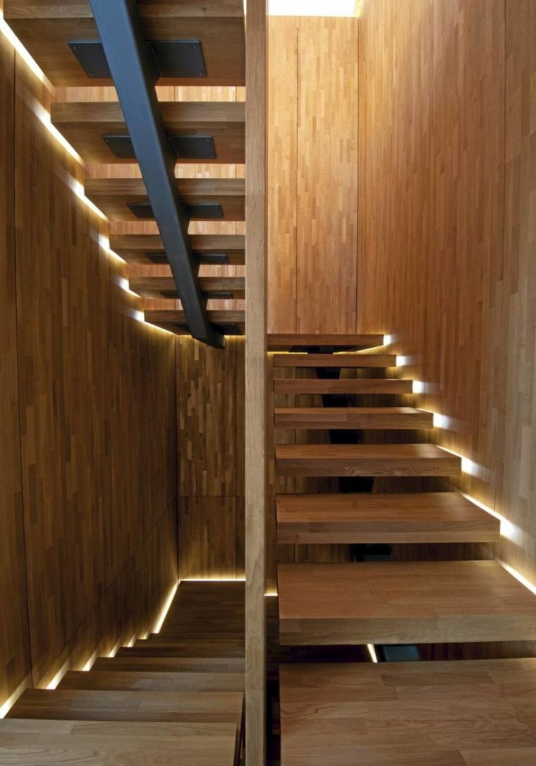 scala interna galleggiante in legno deco illuminazione ambientale con illuminazione a led integrata