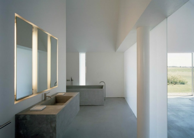 fénycsík led világítás fürdőszoba beton mosdó modern integrált világítás