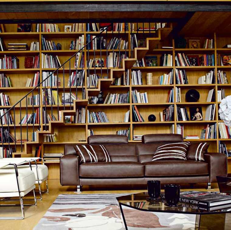 モダンなデザインの本棚ウッドソファレザートレンドのアイデア