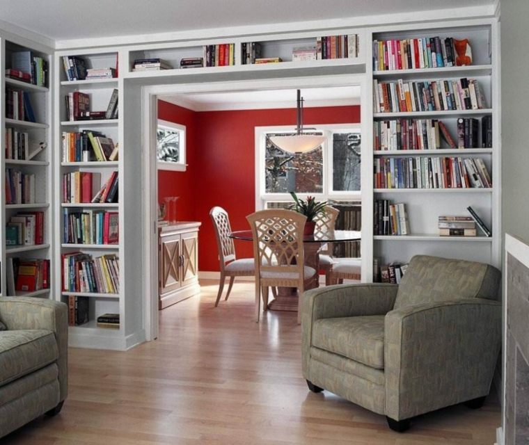 Libreria moderna idea divano poltrona cuscini libreria