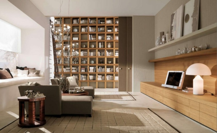 Libreria contemporanea design in legno divano soggiorno lampada piede