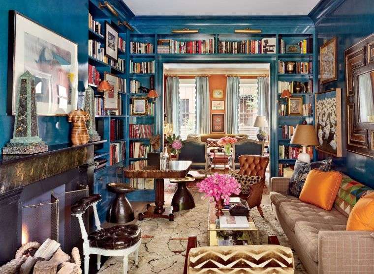 Idee per mensole a parete per libreria in vernice blu