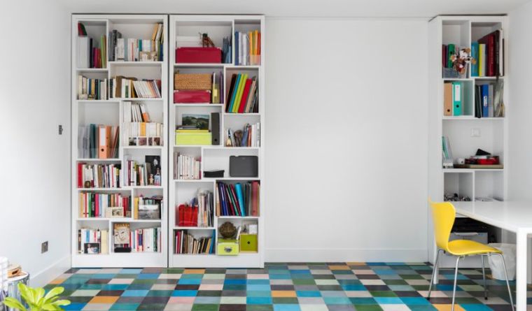 egyedi moduláris szekrény toló könyvespolc fehér festék színben