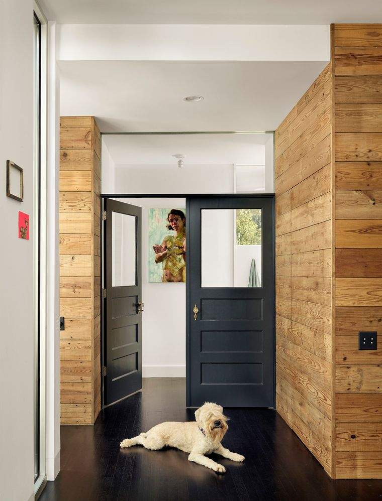 fa panelek ház modern faipari ötletek fal bejárat dekoráció