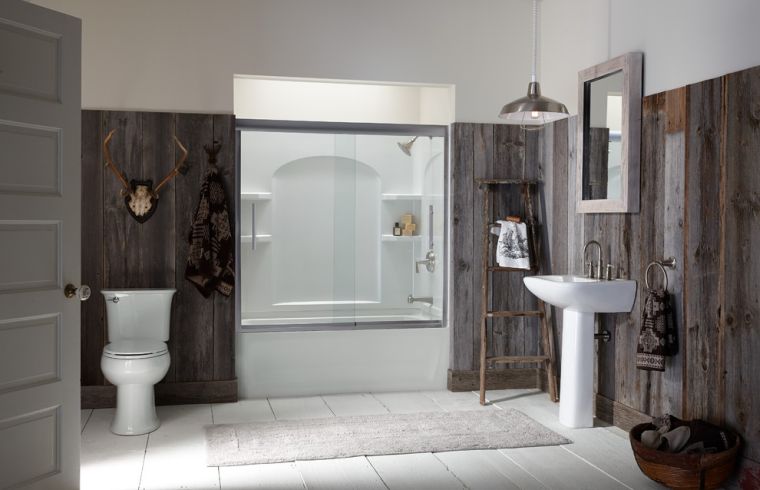 浴室の壁の装飾を覆う木製の壁モダンなカントリーシックなスタイル