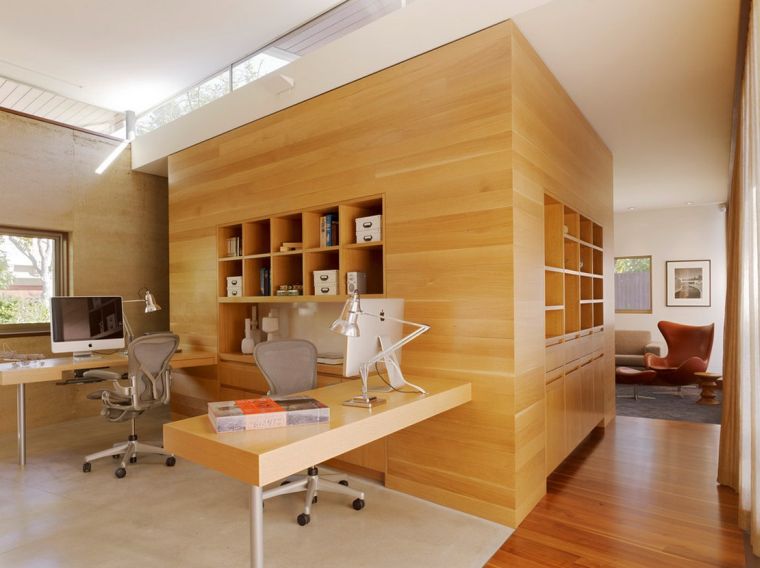 falburkolat munkaterület modern design irodai dekoráció fabútorok