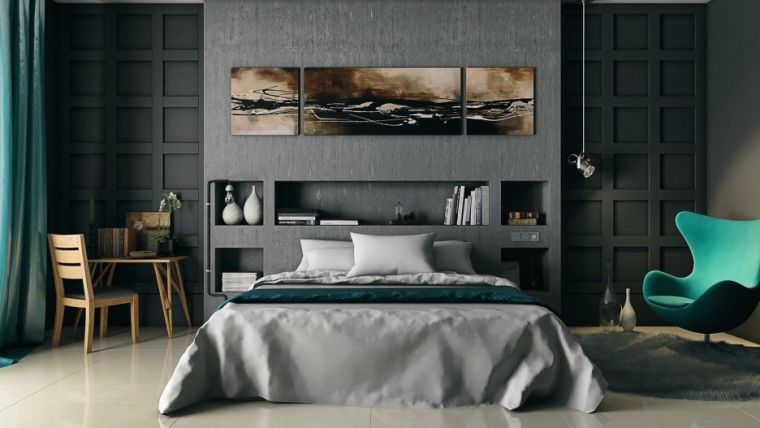 現代的な壁パネルの絵画灰色の寝室のデコ