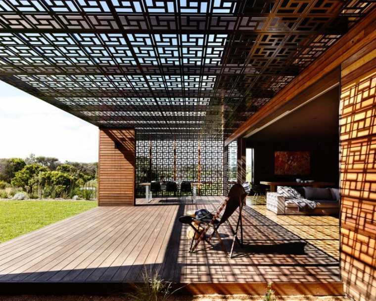 vėjelio vaizdas dizainas metalinė terasa gyvatvorė aptemdomas namas medinės terasos išdėstymas