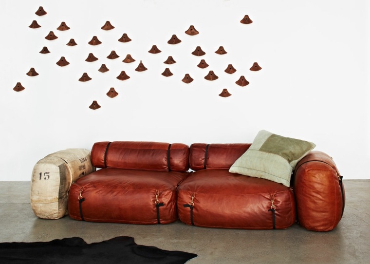kanapé design modern bőr trend belső elrendezés nappali design párnák