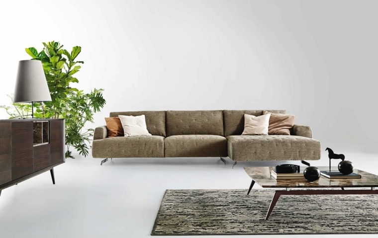 moduláris kanapék tervezése nappali elrendezés ötlet padlószőnyeg alacsony nappali asztal tervezés komód fa