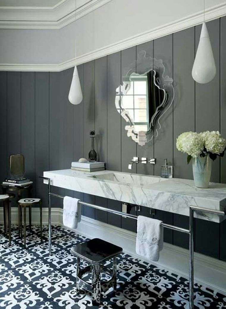 fekete fehér csempe minta fürdőszoba vintage stílusban