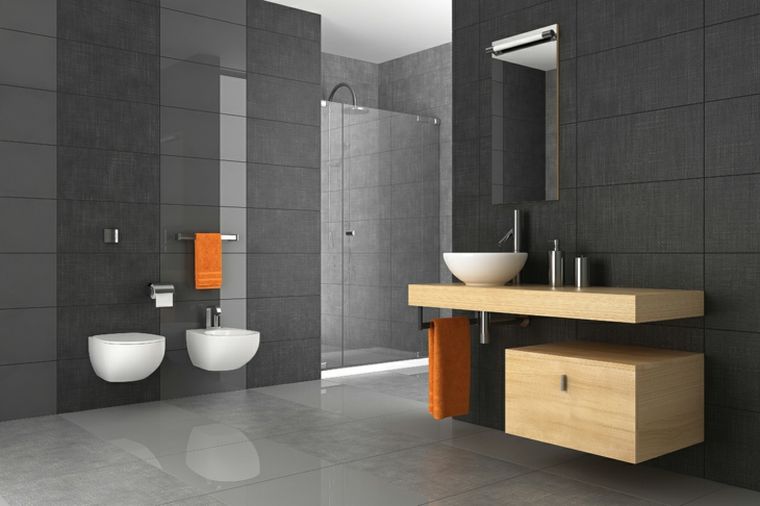 sive i drvene pločice za kupaonicu uređenje u modernom stilu