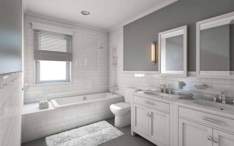 designer fürdőszoba fehér és szürke színben