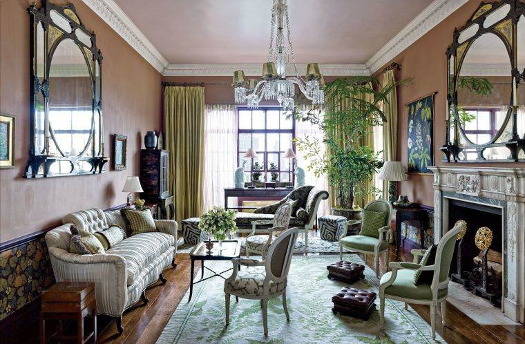 barokinė fotelio sofa-svetainė-židinys-apdaila