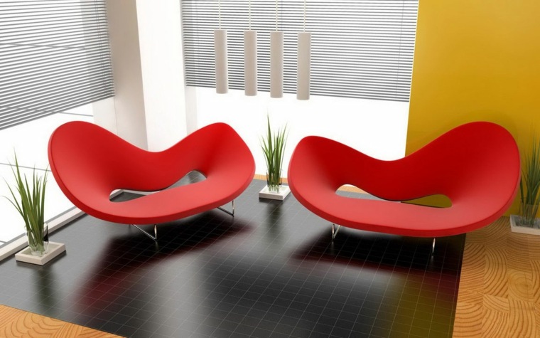 Inovacija dizajna doma u crvenim stolicama za dnevni boravak