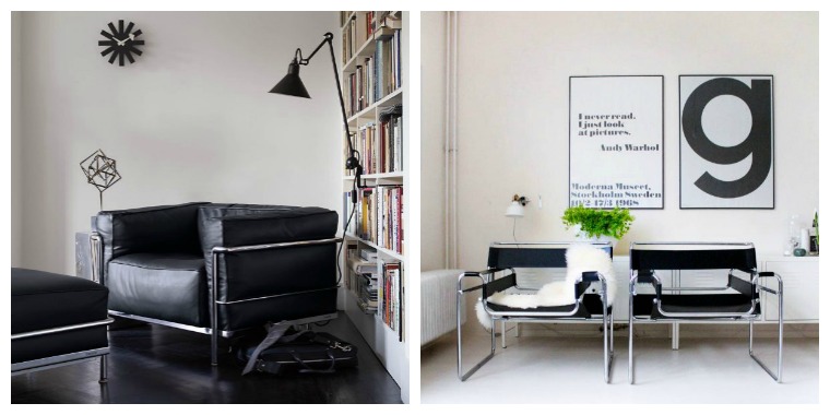 Šiaurietiško dizaino svetainės baldai juodi odiniai foteliai