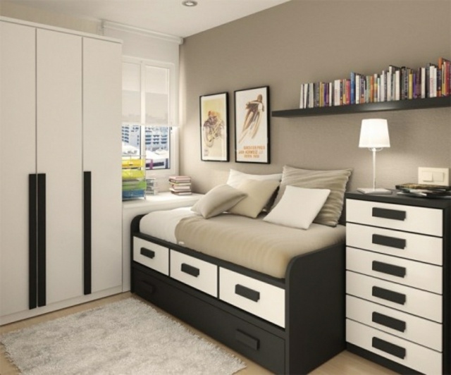 camera da letto per adolescenti di design bianco nero