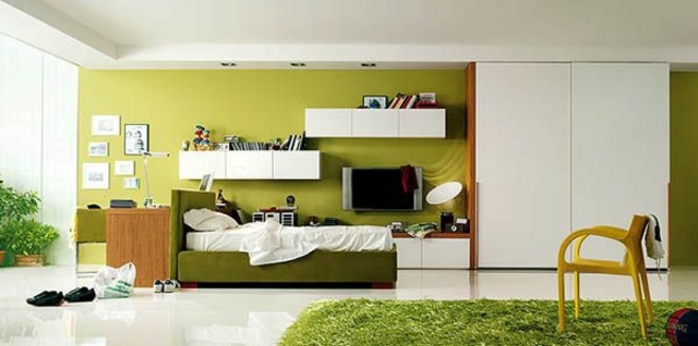camera da letto ragazzo adolescente bianco verde