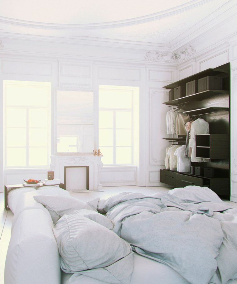 camera da letto bianca letto design spogliatoio spazio moderno