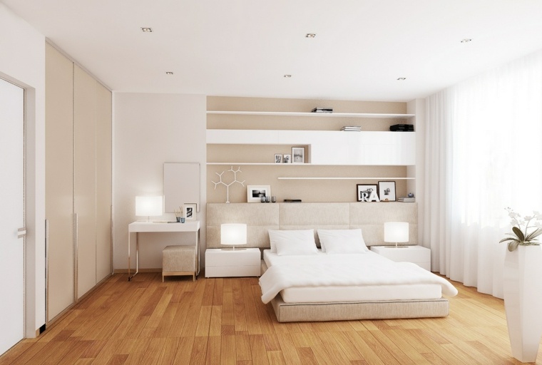il letto della camera da letto di design d'interni bianco organizza l'idea di design