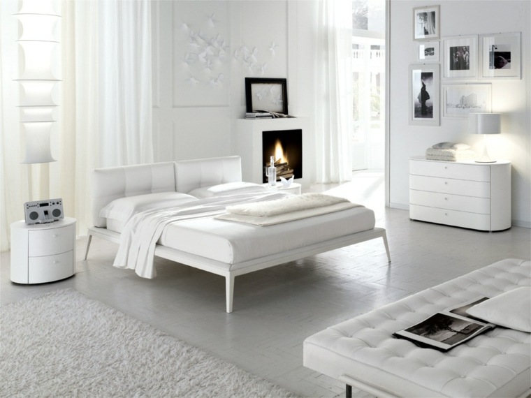 bianco camera da letto interni testiera trapuntata letto moderno tappeto design